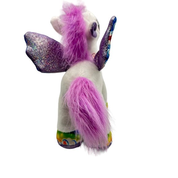 White Unicorn with Rainbow Metallic Wings Soft Stuffed Plush Animal Toy - Picture 3 of 7